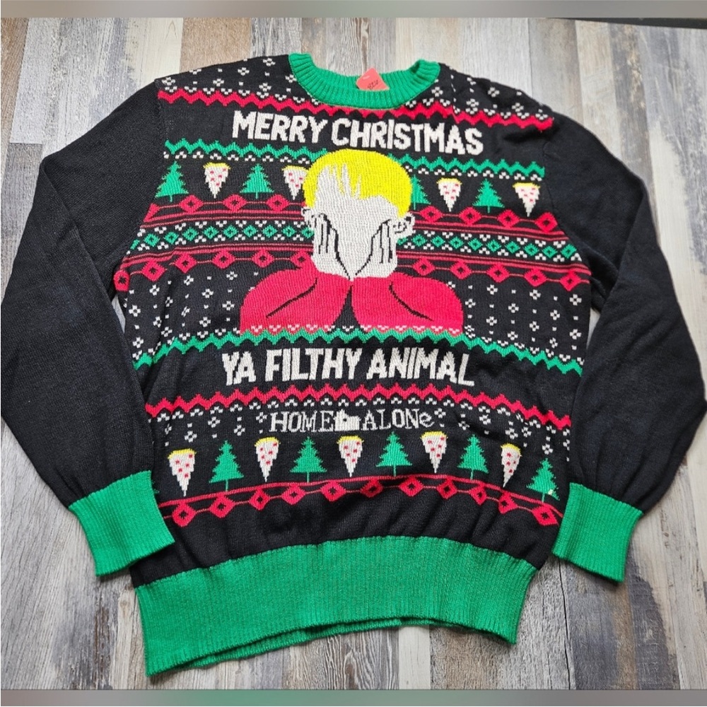 Ugly Christmas Sweater Home Alone Kevin!  Men's XXL Ya Filthy Animal